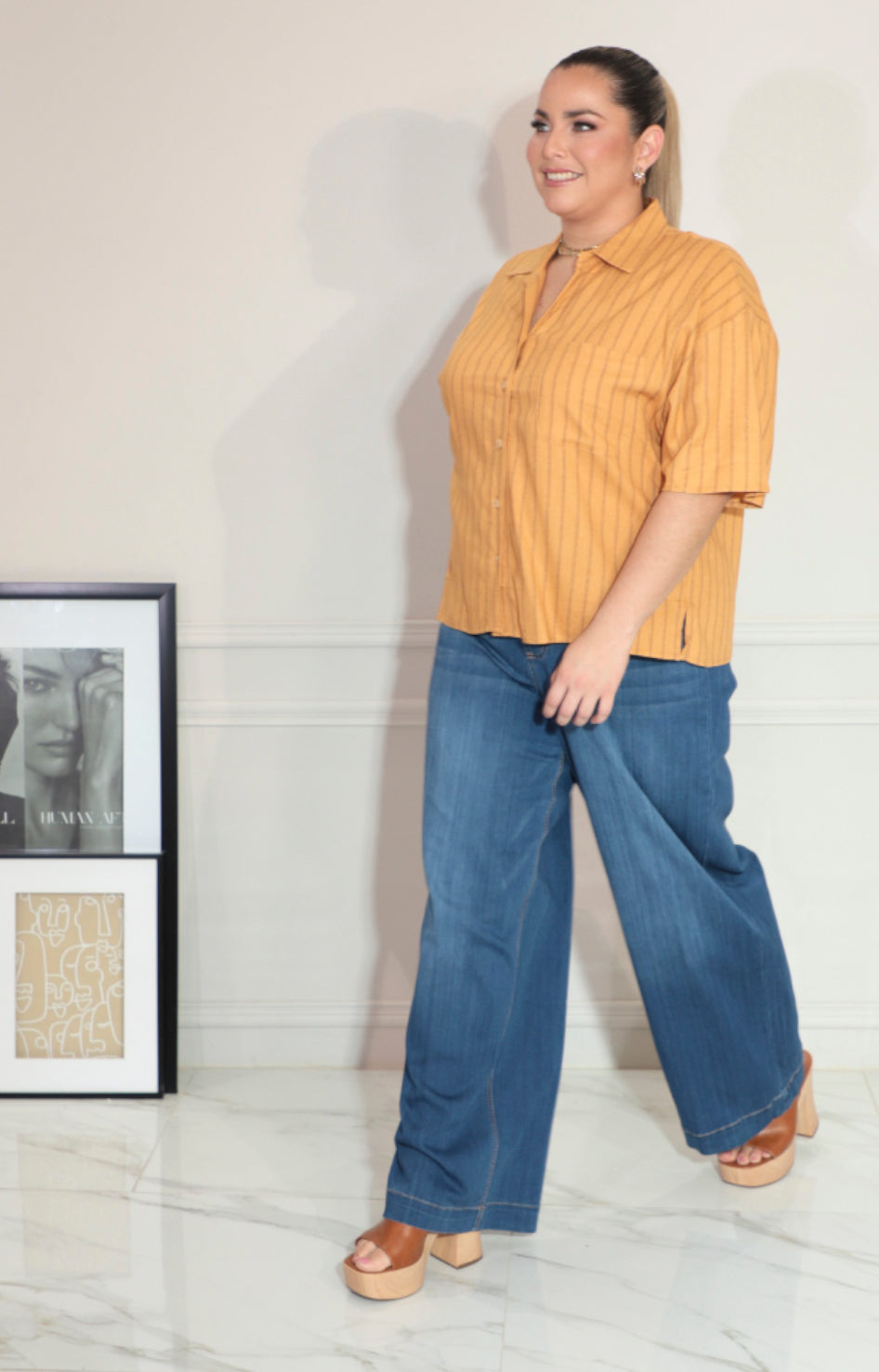 Blusa café de rayas con botones - BLUSA Boutiquemirel 