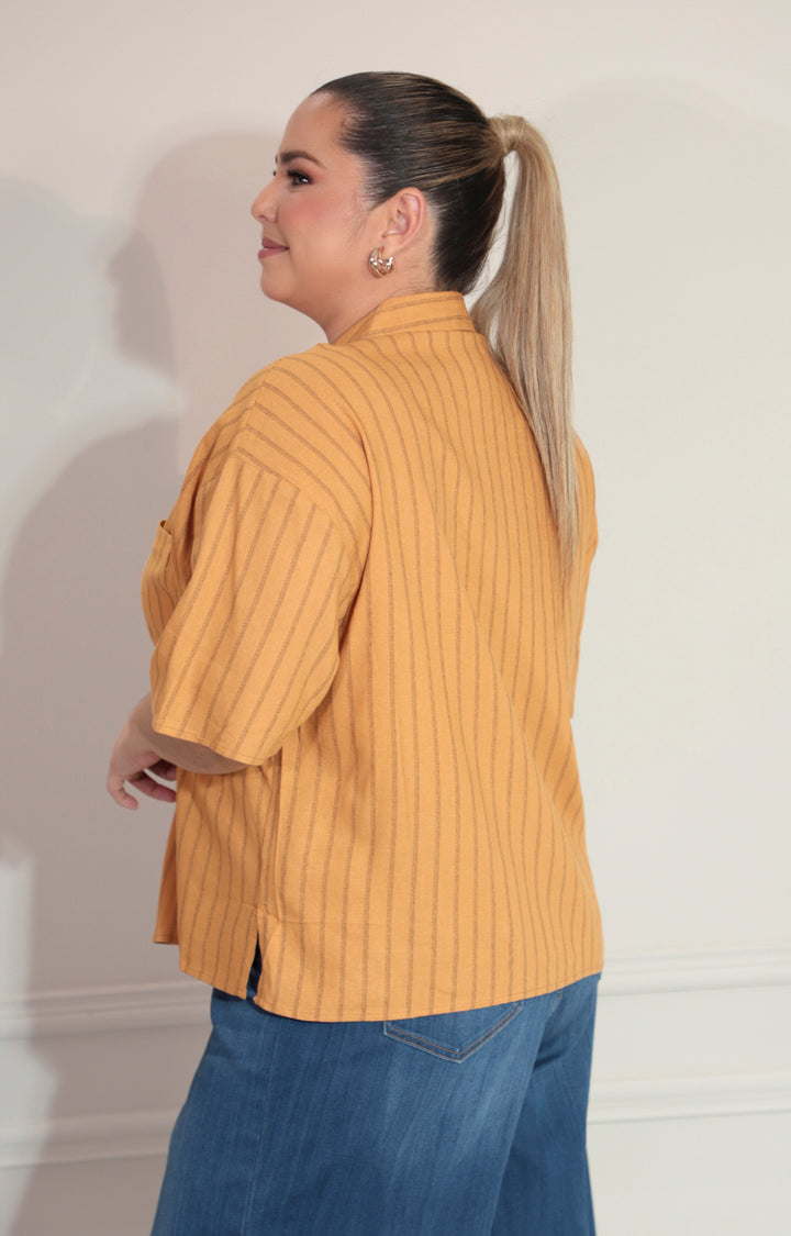 Blusa café de rayas con botones - BLUSA Boutiquemirel 