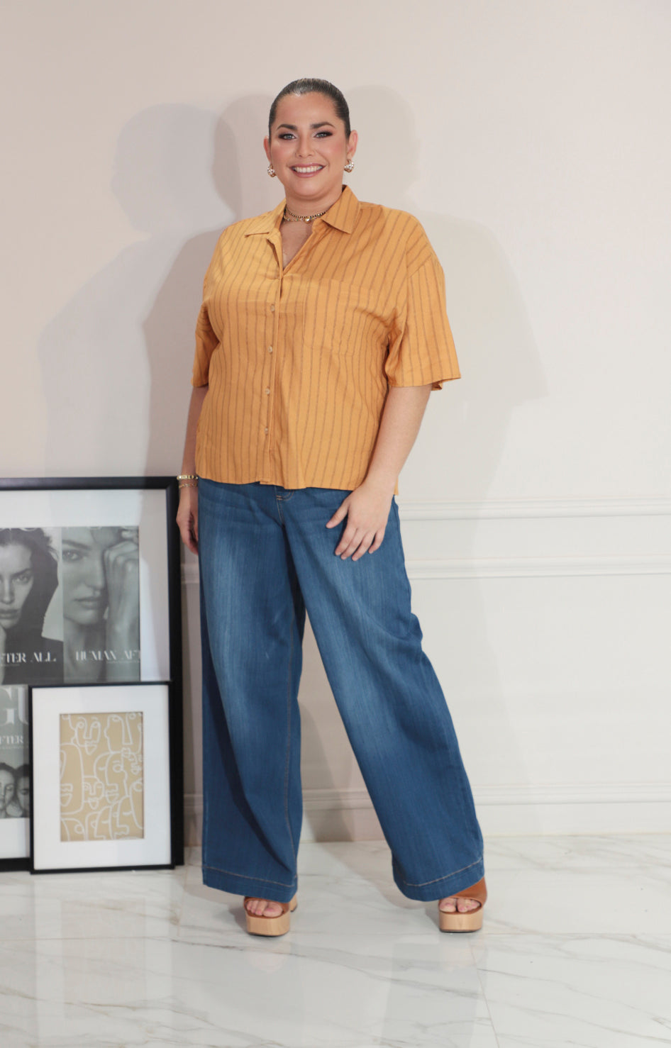 Blusa café de rayas con botones - BLUSA Boutiquemirel 