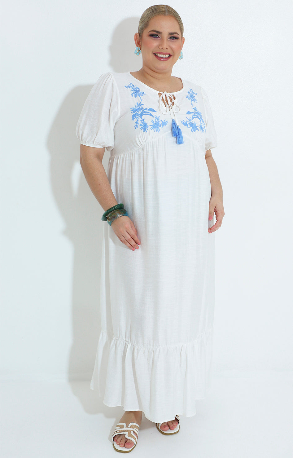 Vestido blanco largo con bordado - VESTIDO Boutiquemirel 