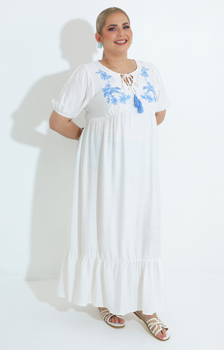 Vestido blanco largo con bordado - VESTIDO Boutiquemirel 