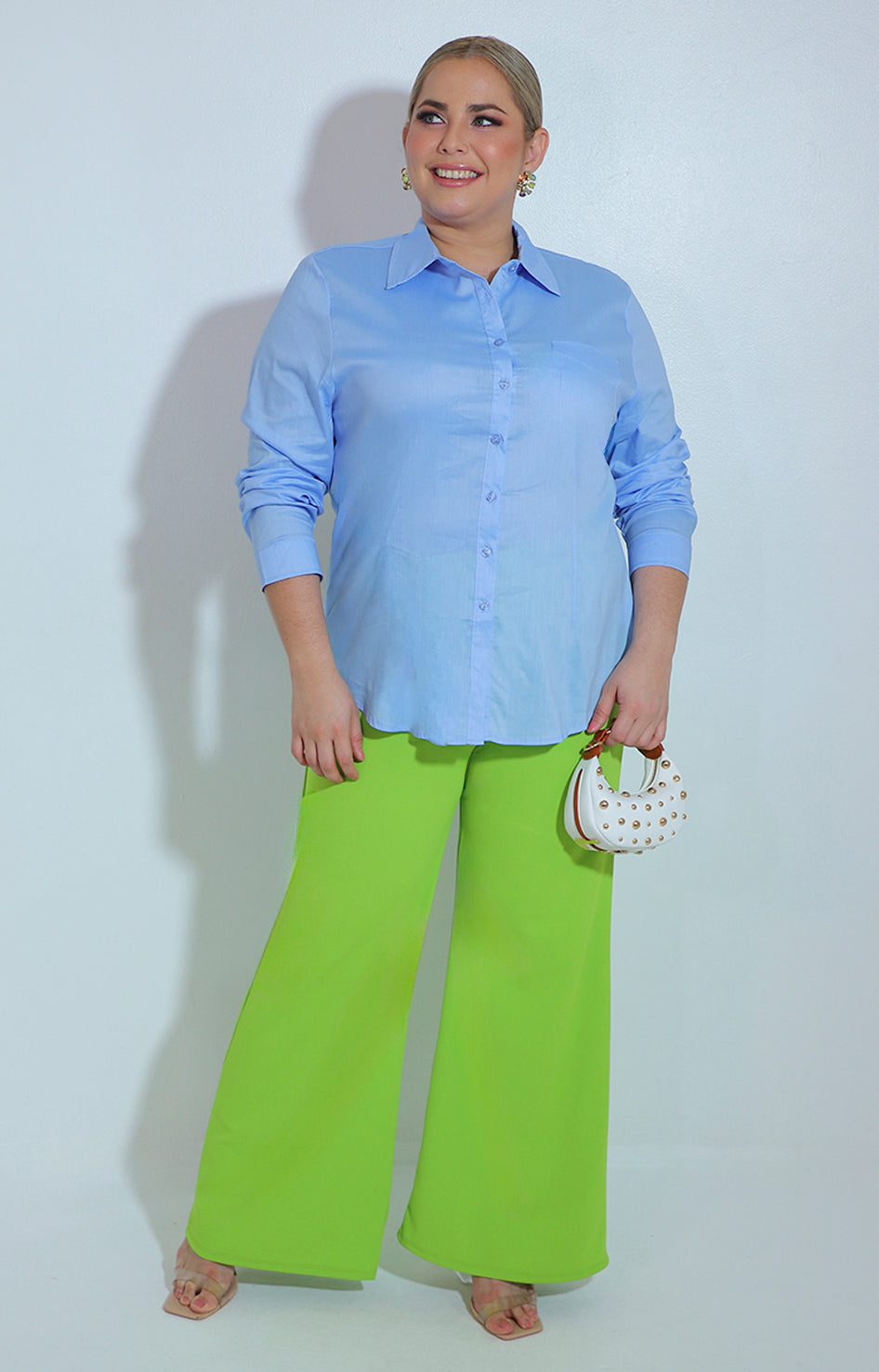 Blusa azul de manga larga y botones frontales - BLUSA Boutiquemirel 