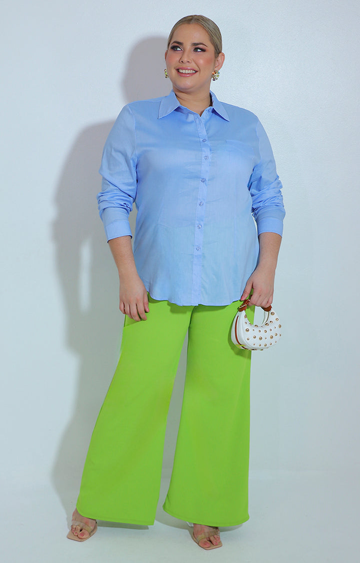 Blusa azul de manga larga y botones frontales - BLUSA Boutiquemirel 