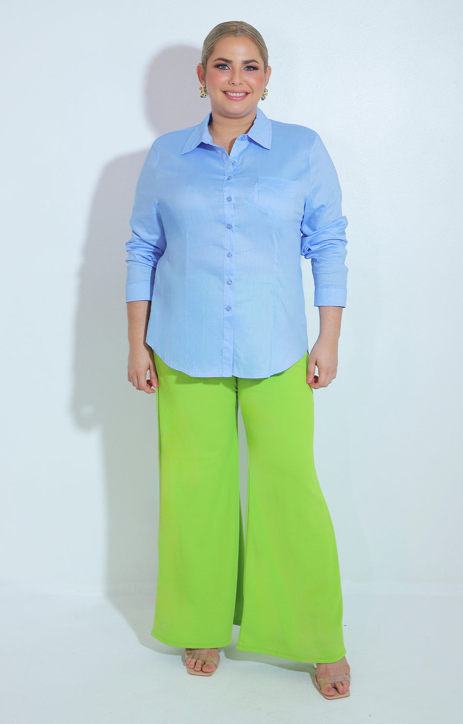 Blusa azul de manga larga y botones frontales - BLUSA Boutiquemirel 