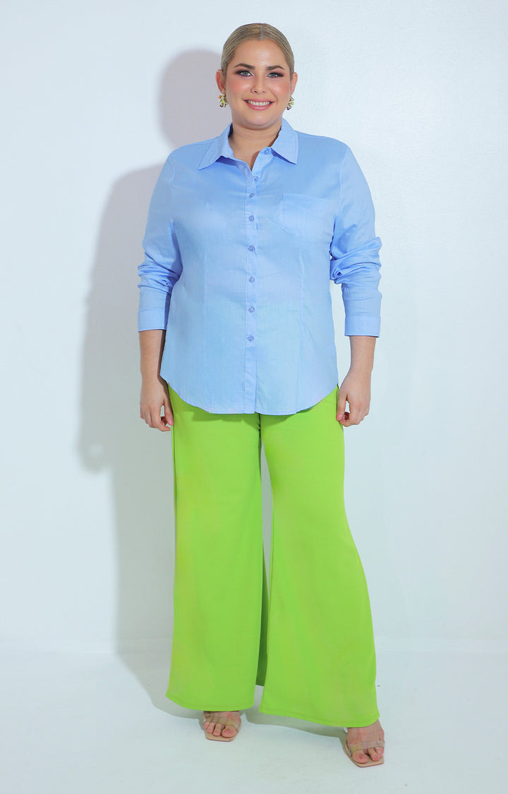 Blusa azul de manga larga y botones frontales - BLUSA Boutiquemirel 