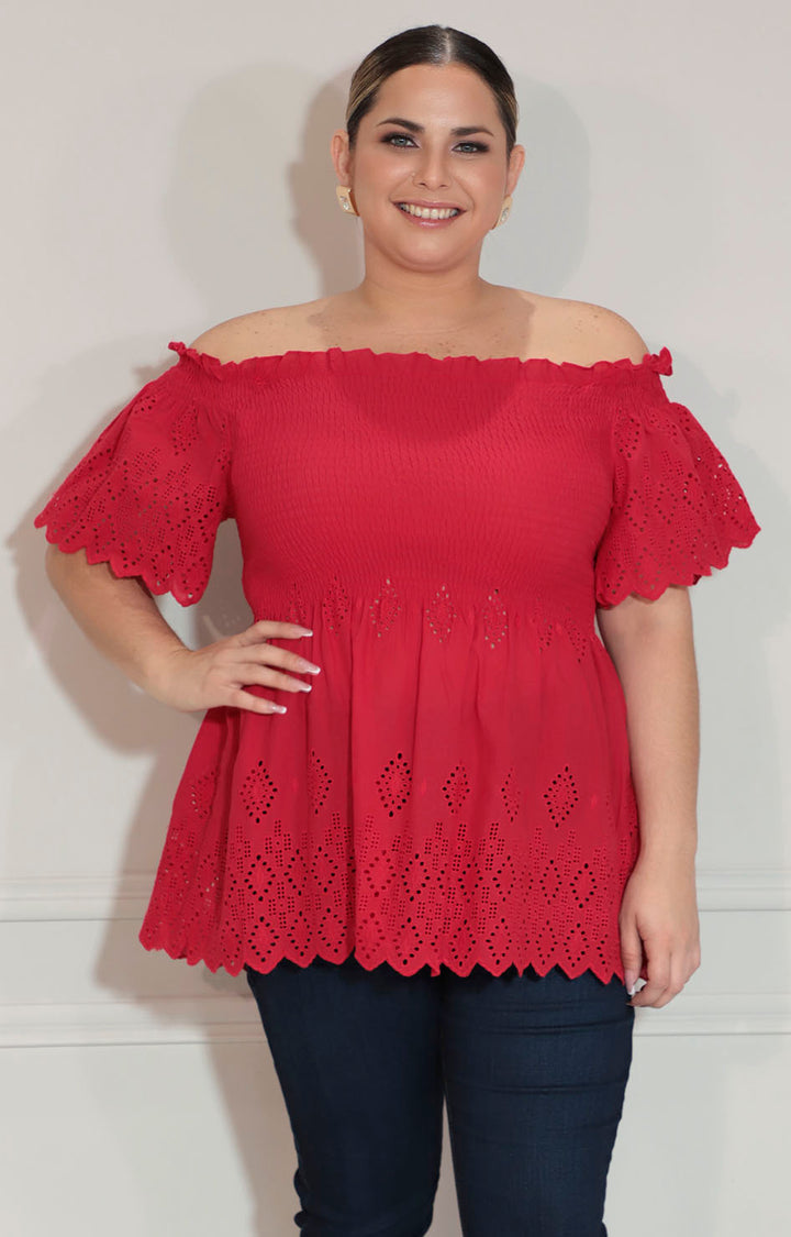 Blusa roja con fruncido y tirantes - BLUSA XL Boutiquemirel 