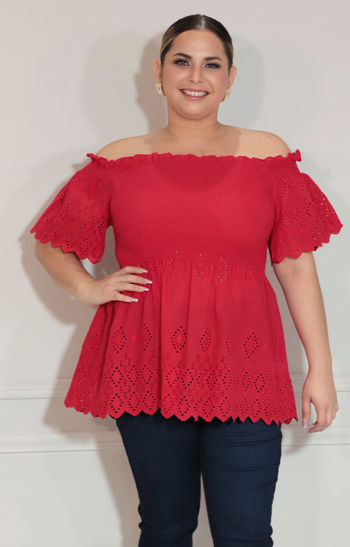 Blusa roja con fruncido y tirantes - BLUSA XL Boutiquemirel 