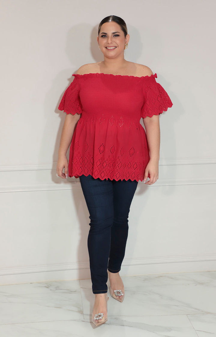 Blusa roja con fruncido y tirantes - BLUSA XL Boutiquemirel 