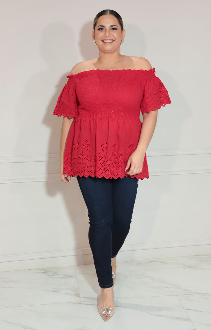 Blusa roja con fruncido y tirantes - BLUSA XL Boutiquemirel 