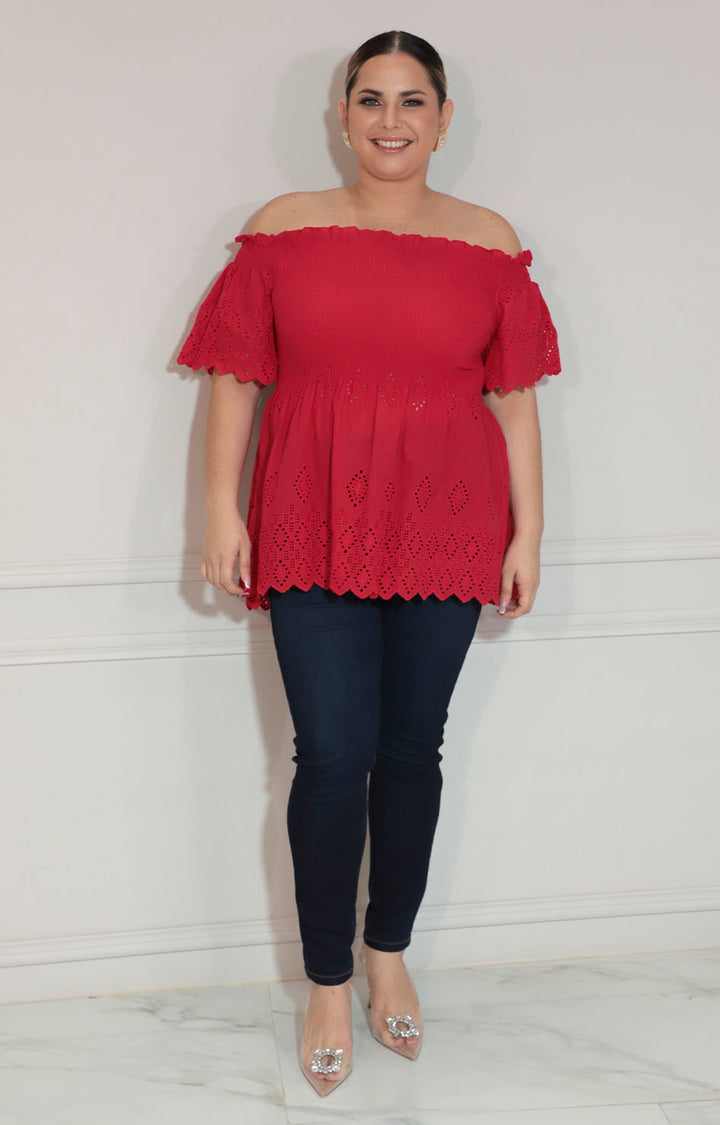 Blusa roja con fruncido y tirantes - BLUSA XL Boutiquemirel 