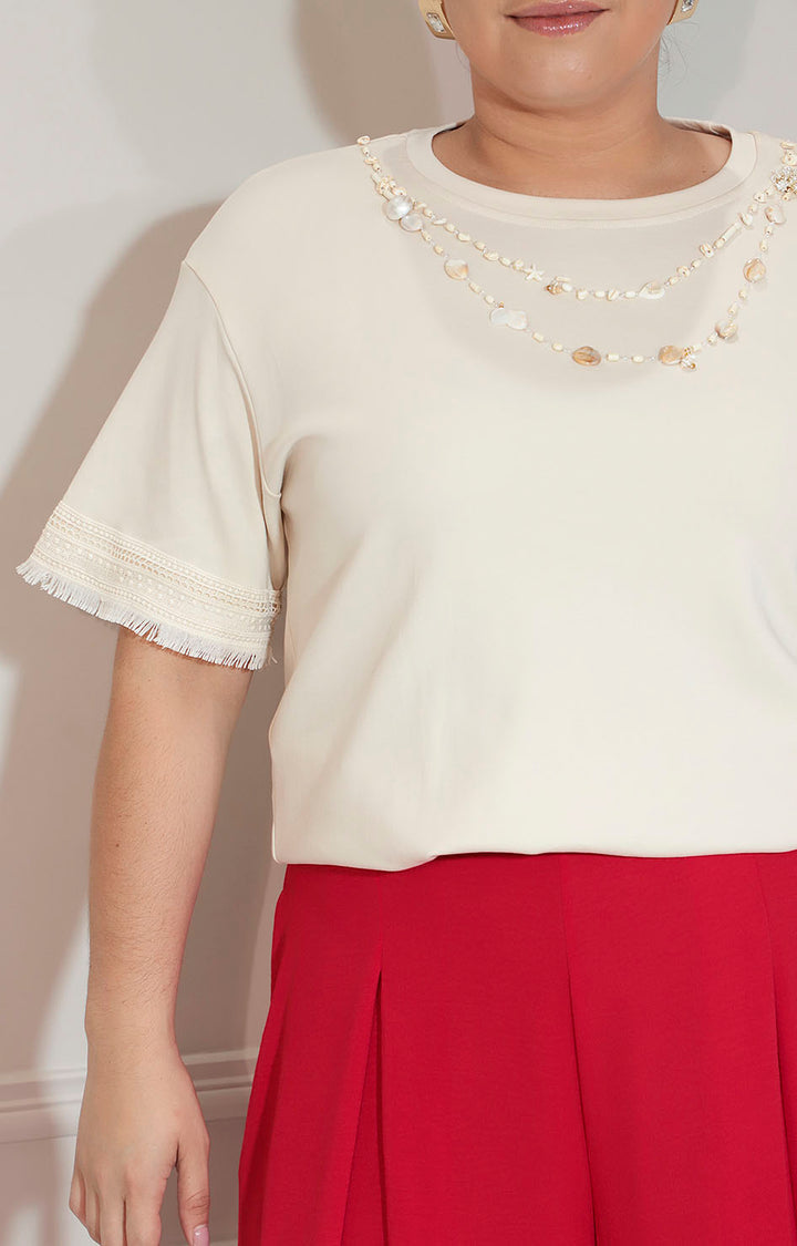 Blusa beige con aplicaciones de conchas - BLUSA XL Boutiquemirel 