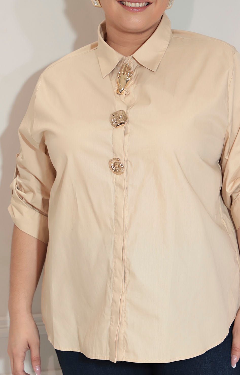 Blusa beige de botones asimetricos con manga - BLUSA XL Boutiquemirel 