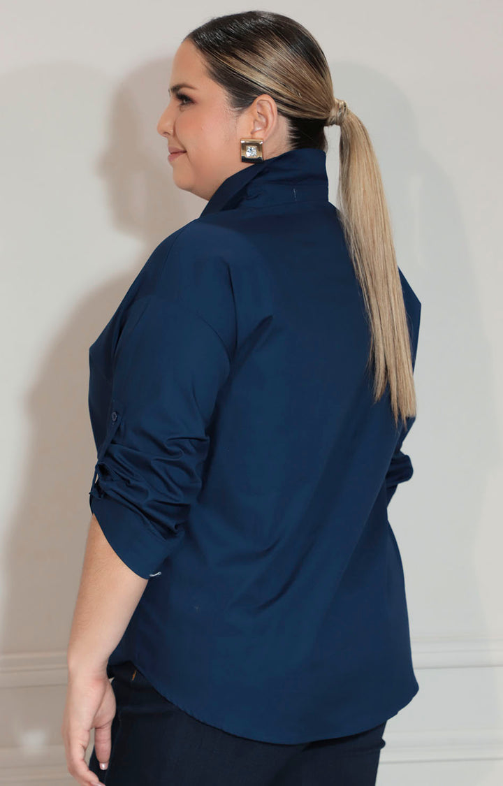 Blusa azul de botones con bordado de flores - BLUSA XL Boutiquemirel 