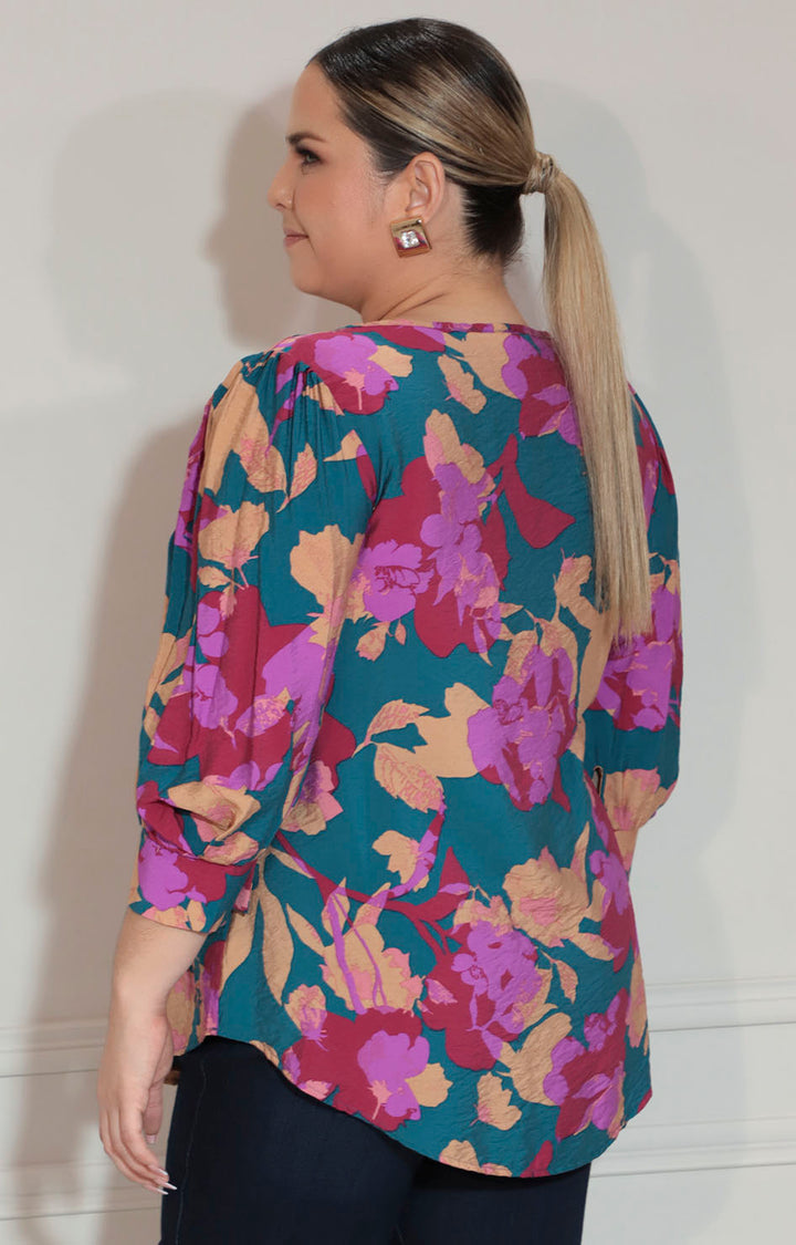 Blusa estampada magenta con botones superior - BLUSA XL Boutiquemirel 