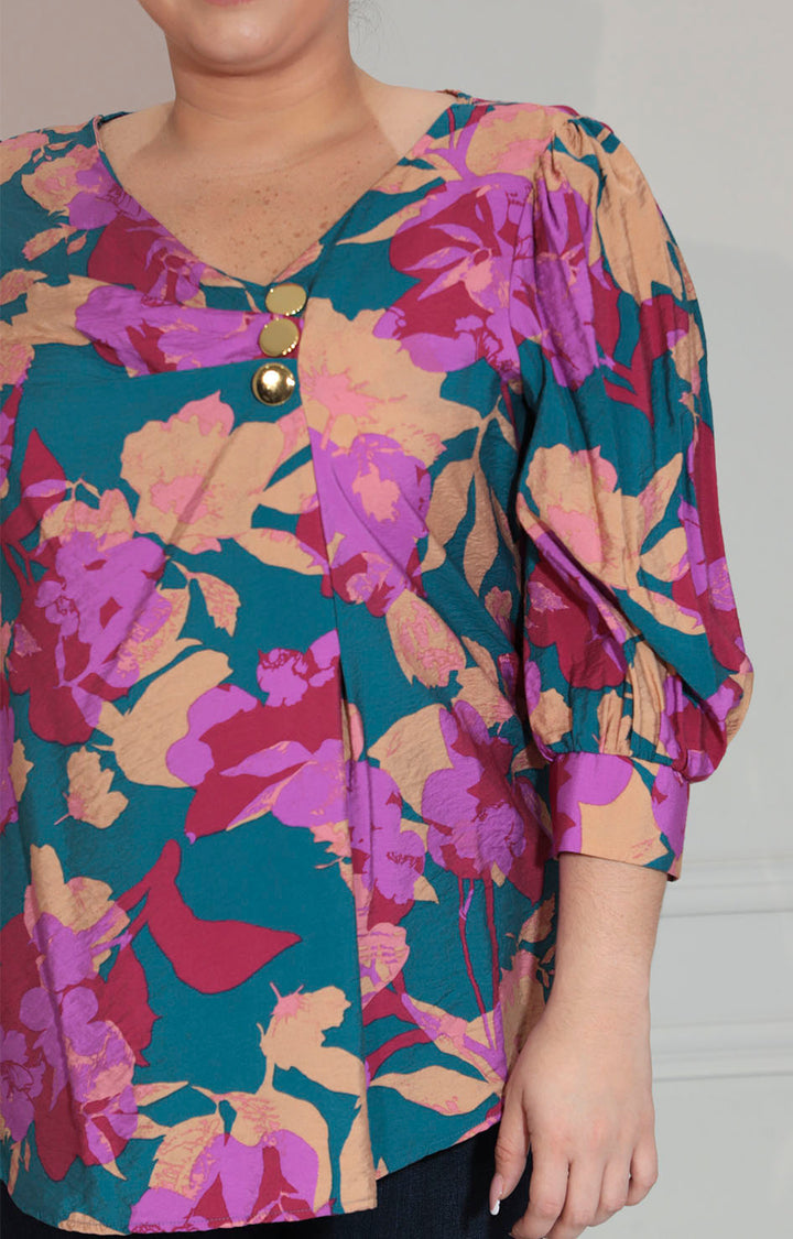 Blusa estampada magenta con botones superior - BLUSA XL Boutiquemirel 