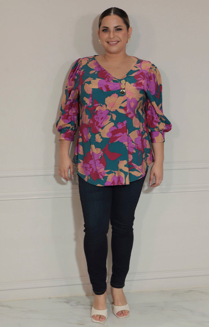 Blusa estampada magenta con botones superior - BLUSA XL Boutiquemirel 