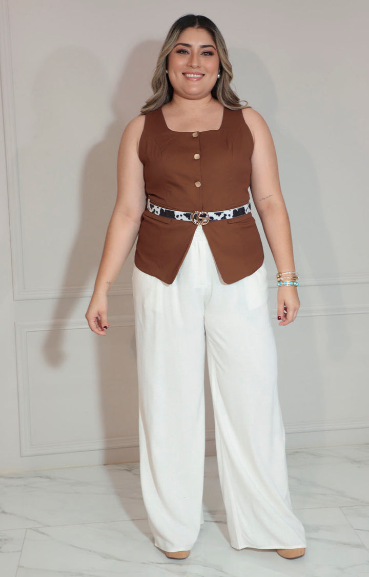 Blusa café de tirantes con botones frontales - BLUSA XL Boutiquemirel 