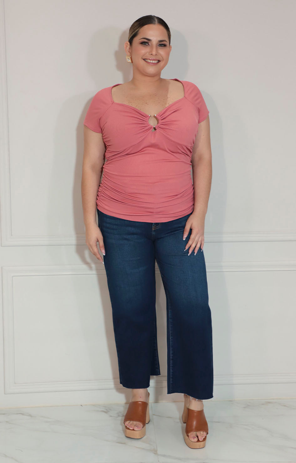 Blusa rosa con corrugado frontal y mangas - BLUSA XL Boutiquemirel 