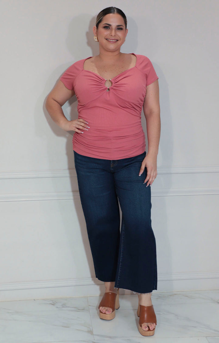 Blusa rosa con corrugado frontal y mangas - BLUSA XL Boutiquemirel 