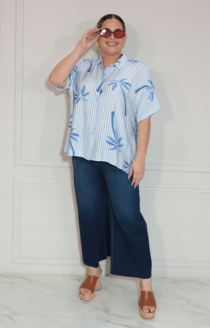 Blusa azul de botones estampada tropical - BLUSA XL Boutiquemirel 