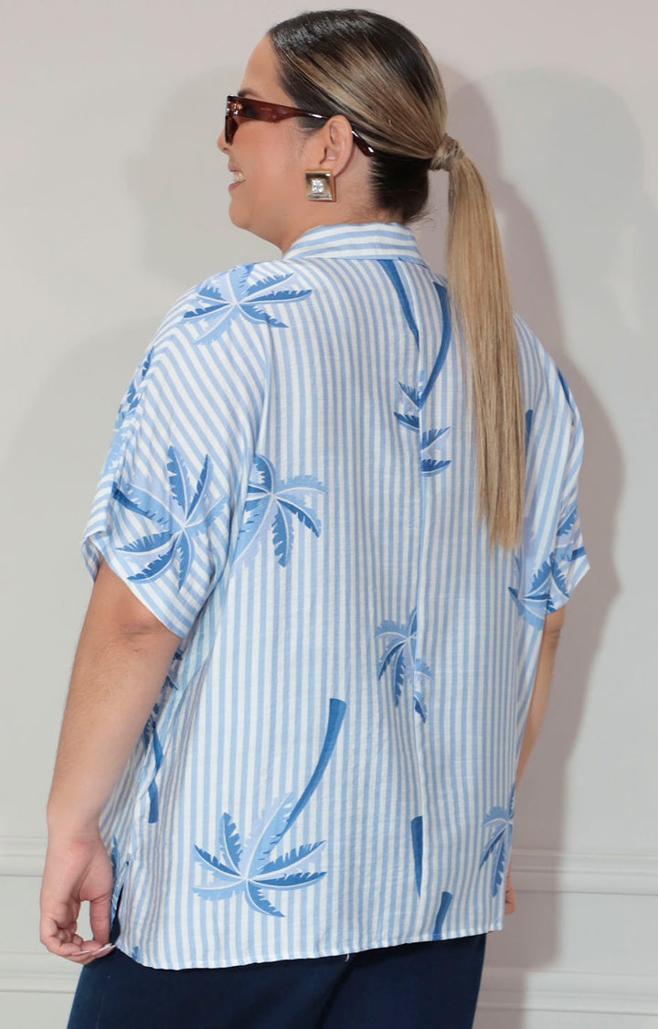 Blusa azul de botones estampada tropical - BLUSA XL Boutiquemirel 