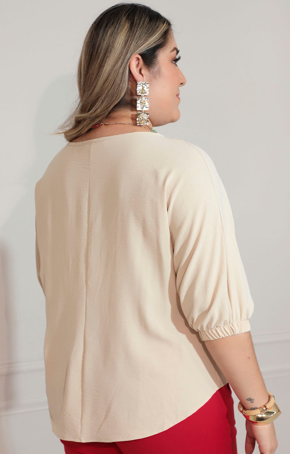 Blusa beige con manga larga y collar - BLUSA XL Boutiquemirel 