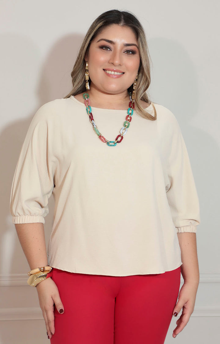 Blusa beige con manga larga y collar - BLUSA XL Boutiquemirel 