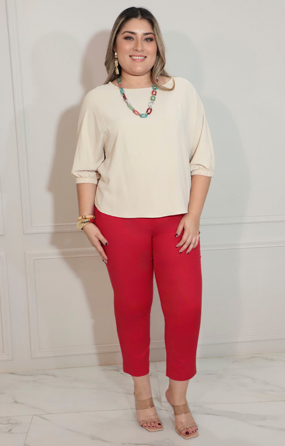 Blusa beige con manga larga y collar - BLUSA XL Boutiquemirel 