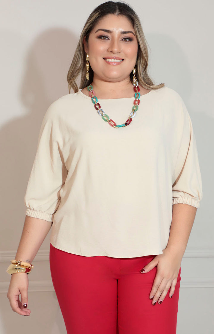 Blusa beige con manga larga y collar - BLUSA XL Boutiquemirel 