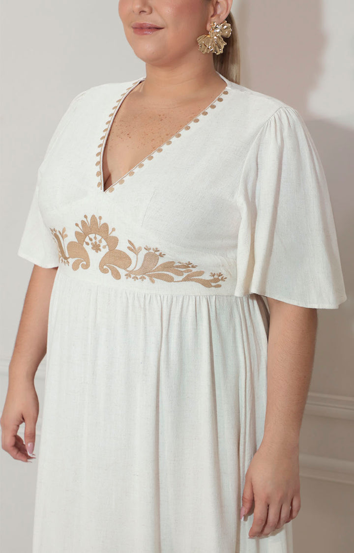 Vestido beige bordado - VESTIDO XL Boutiquemirel 