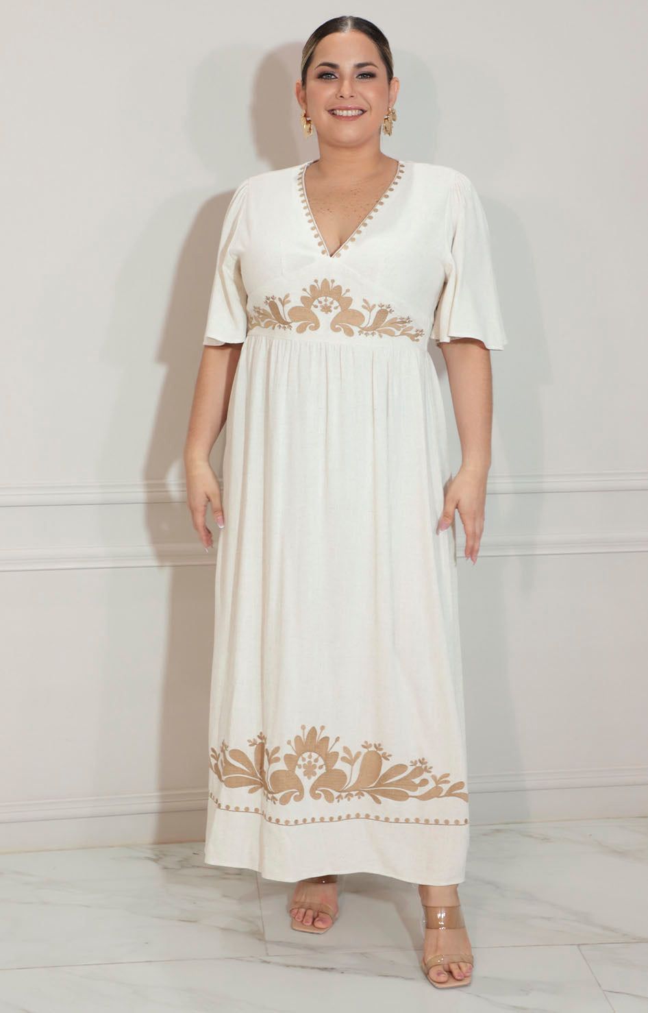 Vestido beige bordado - VESTIDO XL Boutiquemirel 