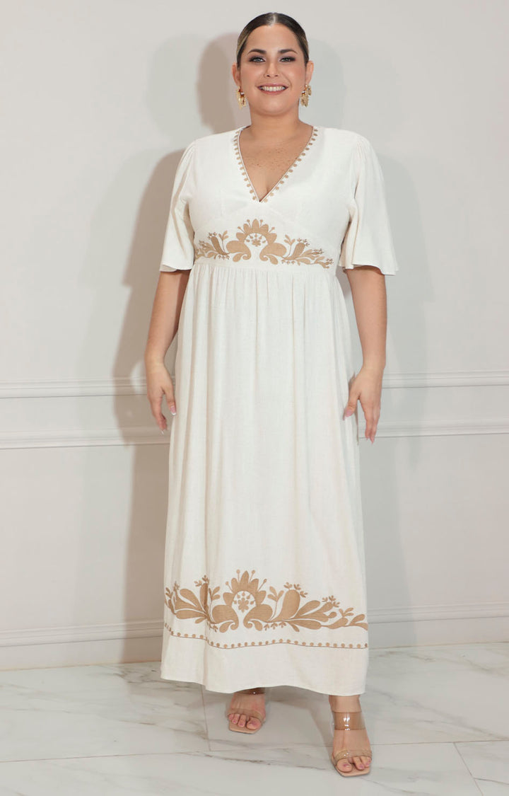Vestido beige bordado - VESTIDO XL Boutiquemirel 