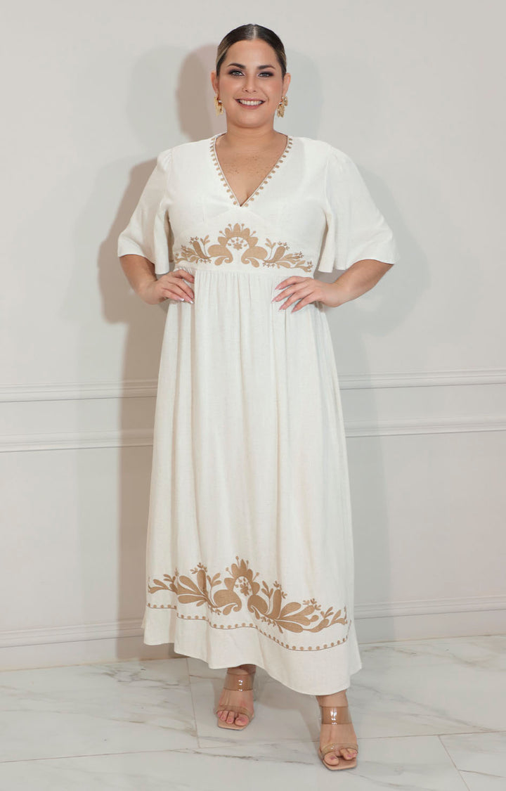 Vestido beige bordado - VESTIDO XL Boutiquemirel 