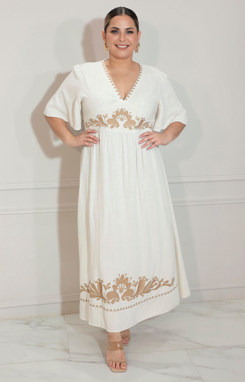 Vestido beige bordado - VESTIDO XL Boutiquemirel 