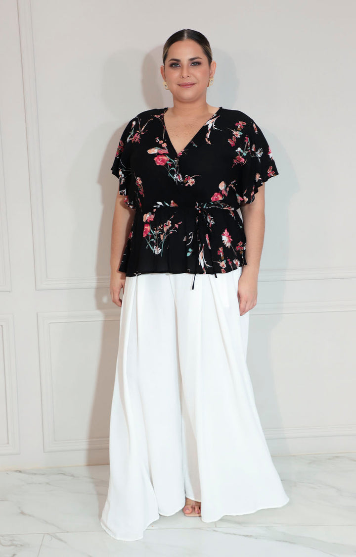 Blusa negra con flores - BLUSA XL Boutiquemirel 