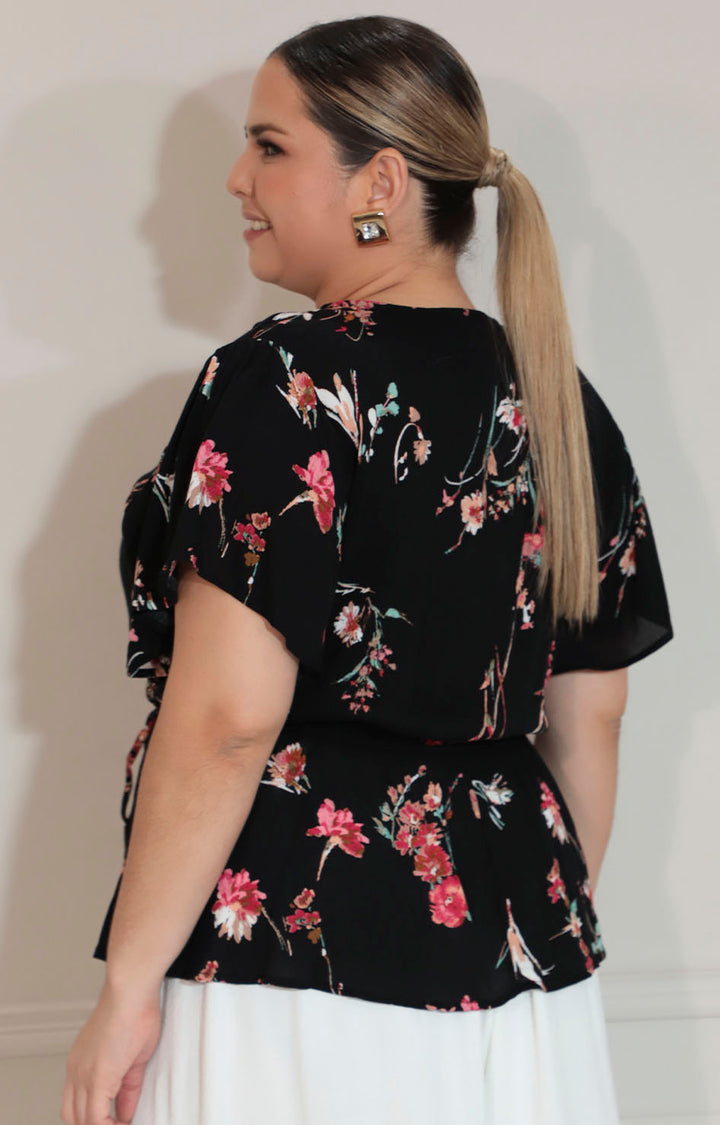 Blusa negra con flores - BLUSA XL Boutiquemirel 