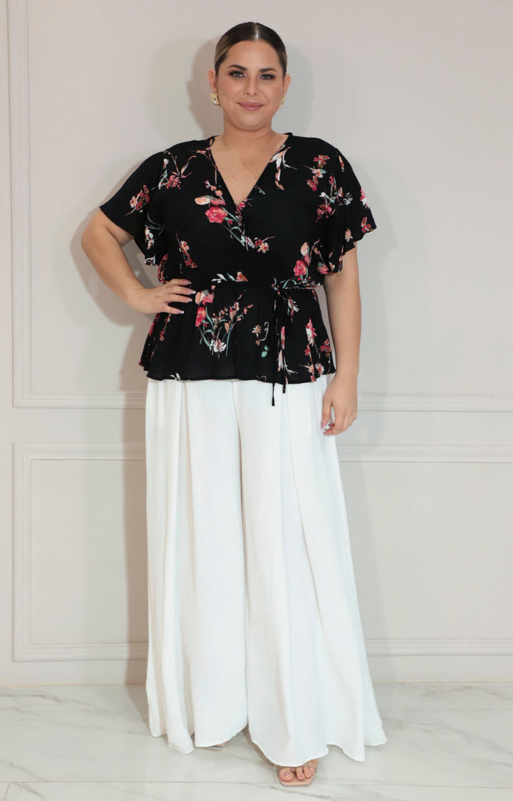 Blusa negra con flores - BLUSA XL Boutiquemirel 