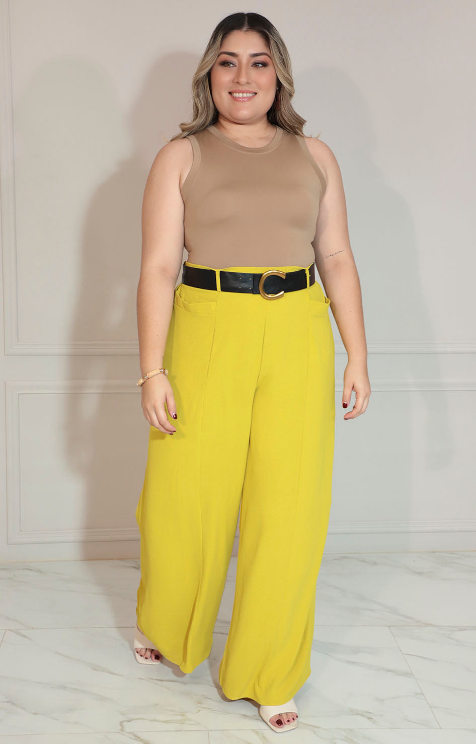 Pantalón mostaza con cinturón - PANTALON XL Boutiquemirel 