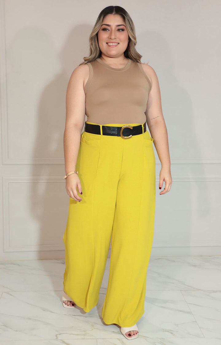 Pantalón mostaza con cinturón - PANTALON XL Boutiquemirel 