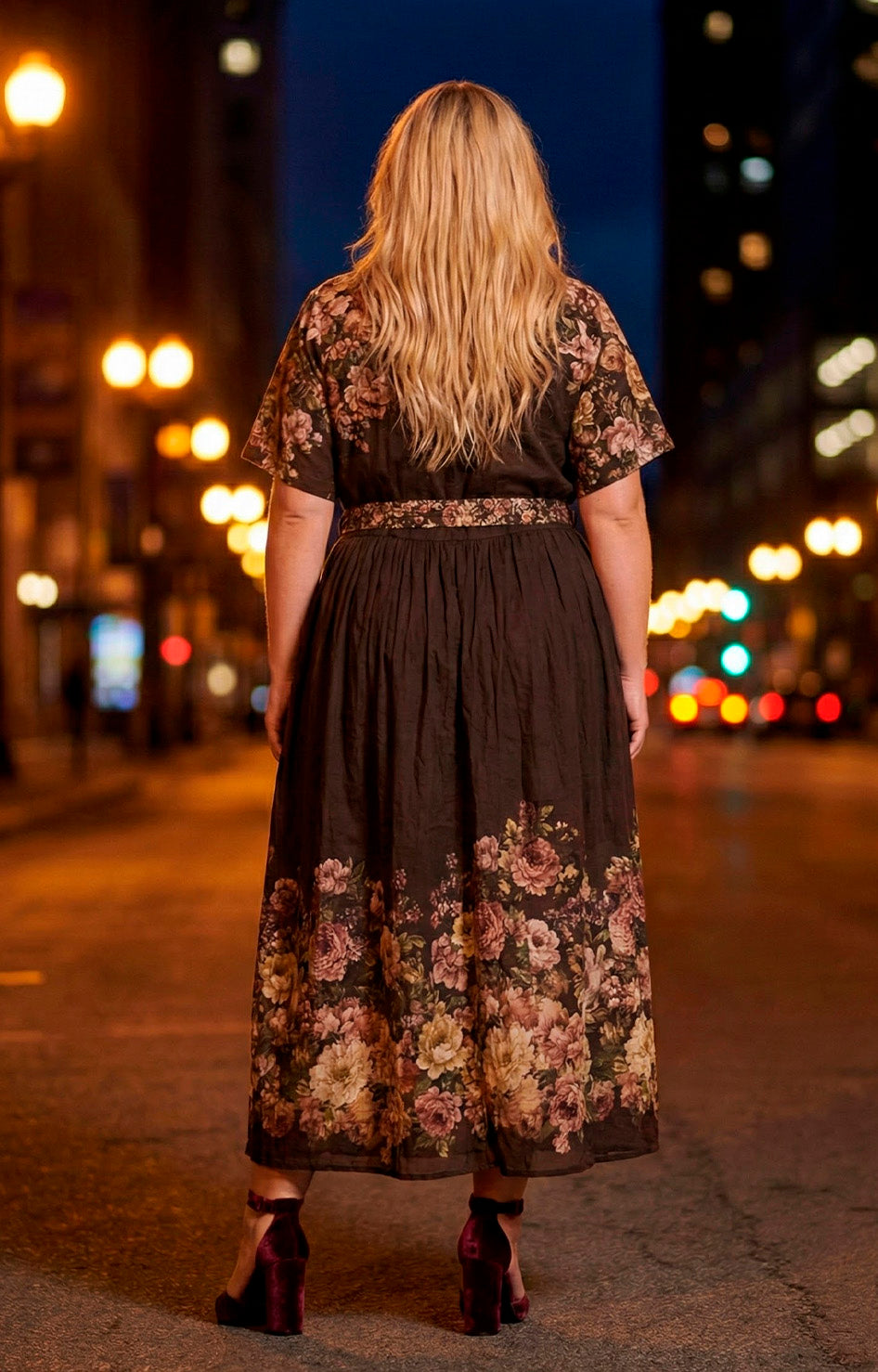 Vestido café estampado