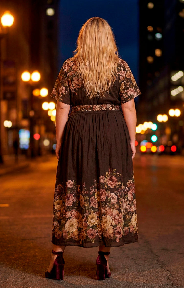 Vestido café estampado