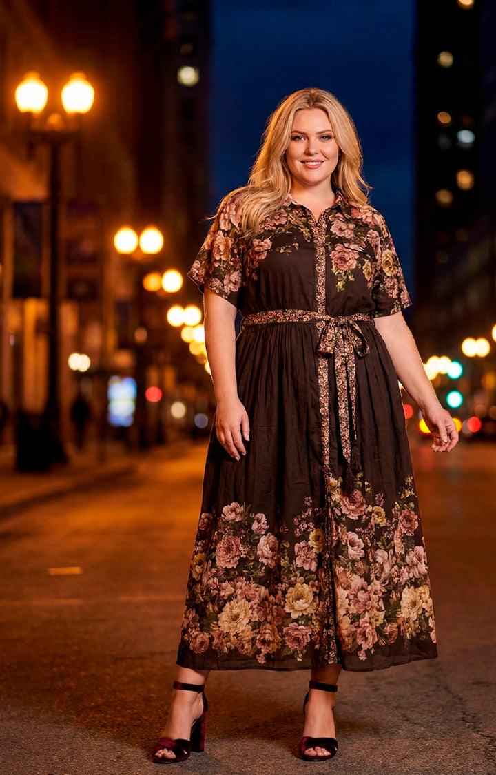 Vestido café estampado