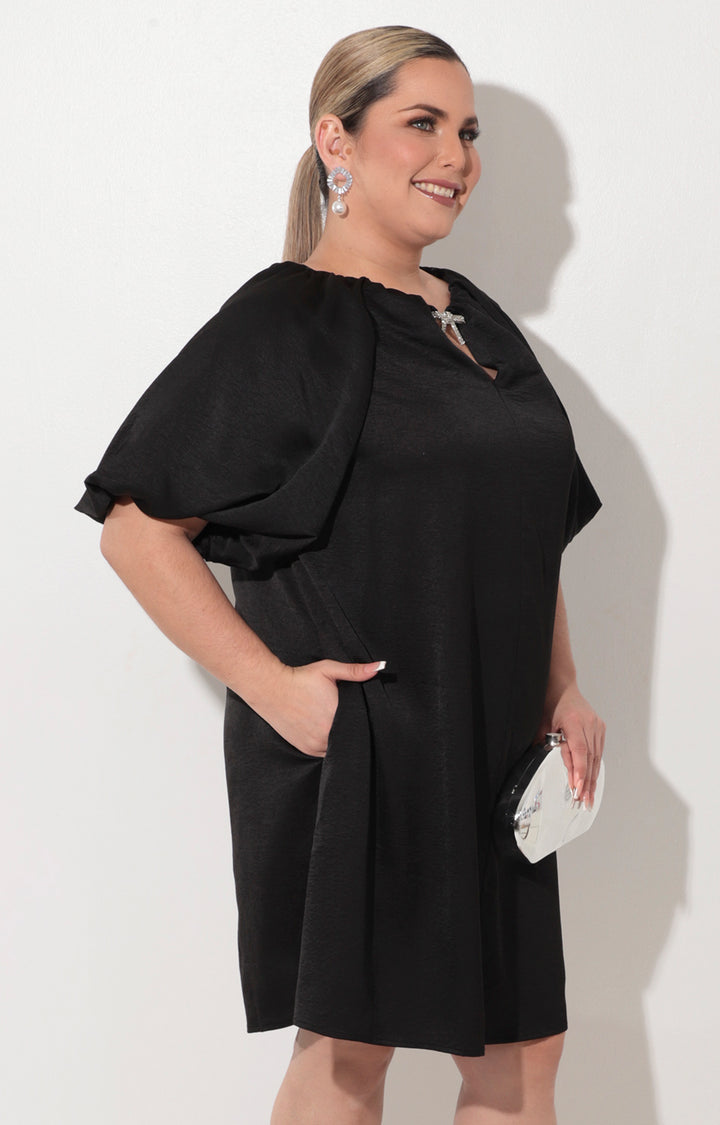 Vestido negro satinado corto - VESTIDO Boutiquemirel 