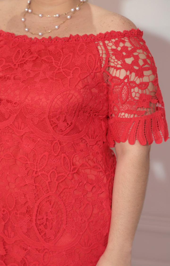 Vestido rojo de guipiur con mangas - VESTIDO Boutiquemirel 