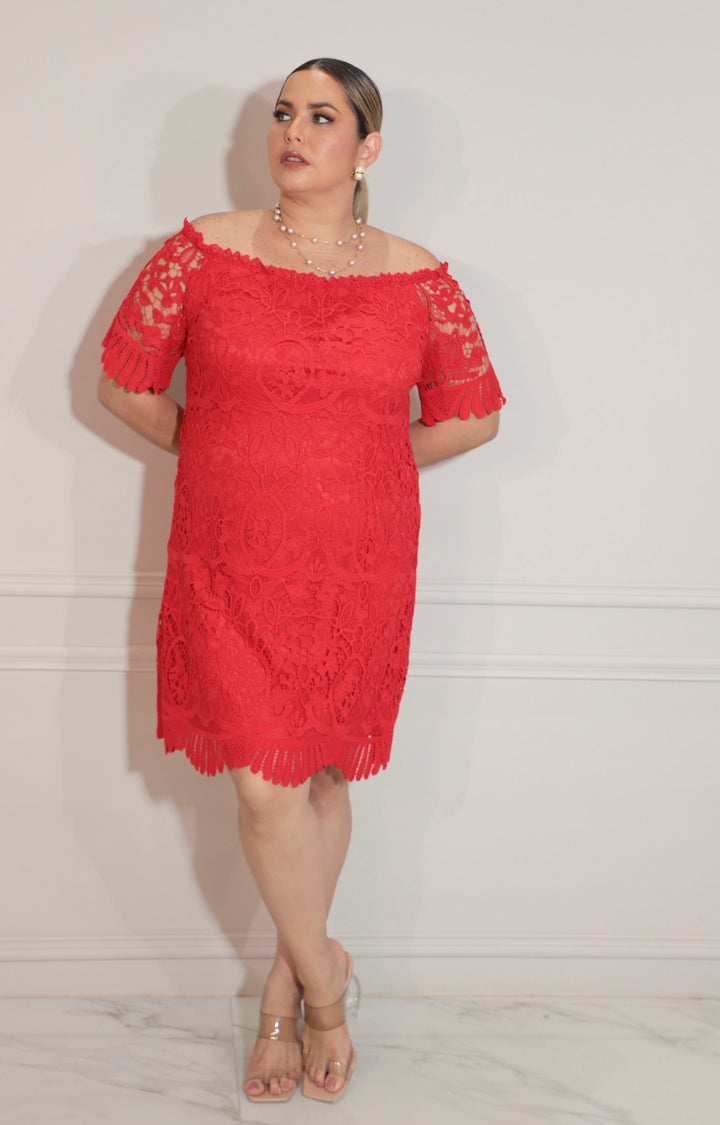 Vestido rojo de guipiur con mangas - VESTIDO Boutiquemirel 