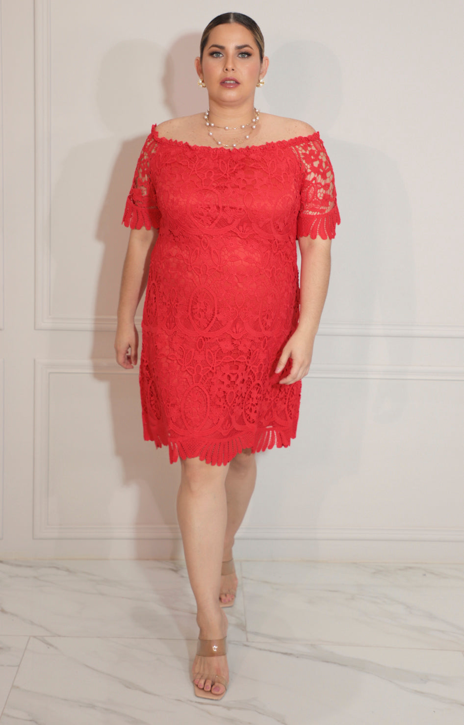 Vestido rojo de guipiur con mangas - VESTIDO Boutiquemirel 