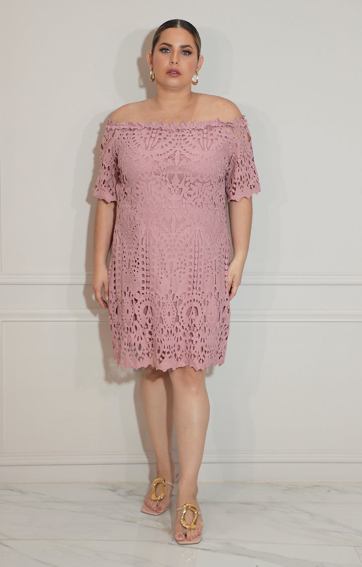 Vestido rosa de guipiur con mangas - VESTIDO Boutiquemirel 