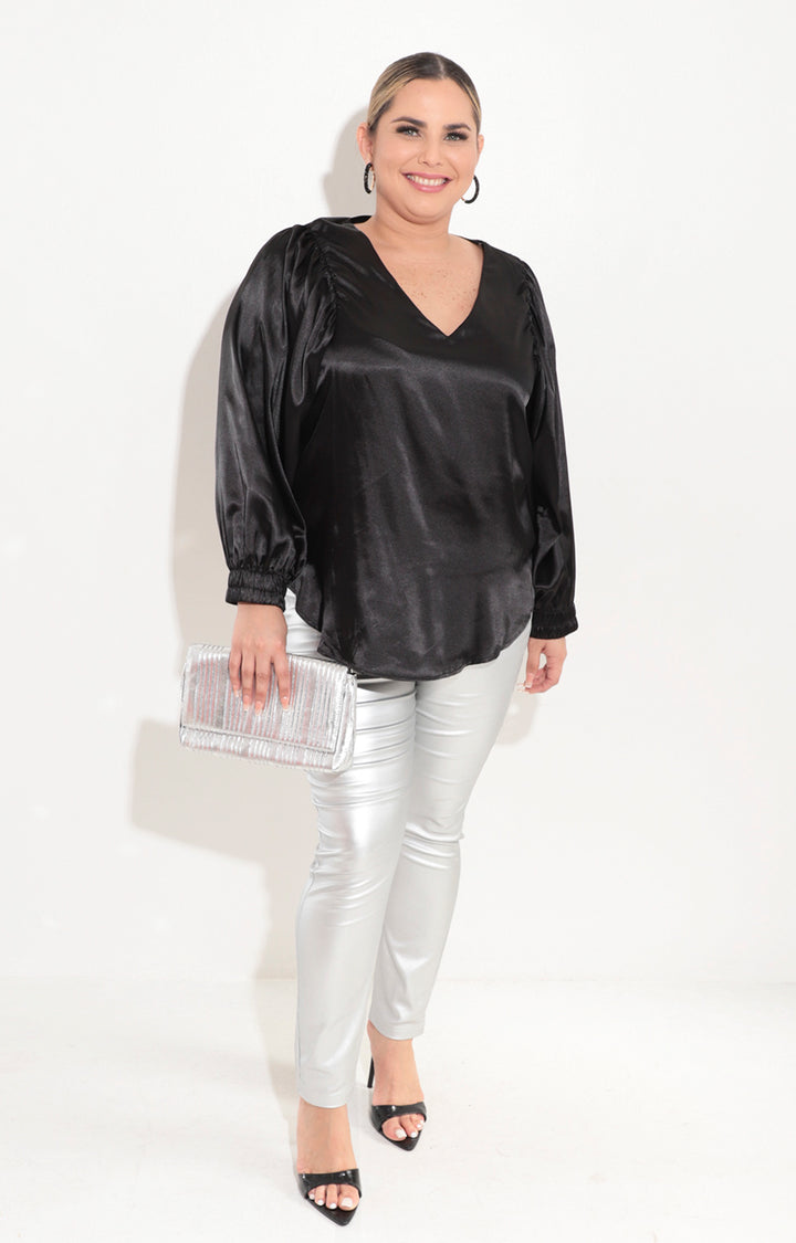 Blusa negra satinada - BLUSA Boutiquemirel 