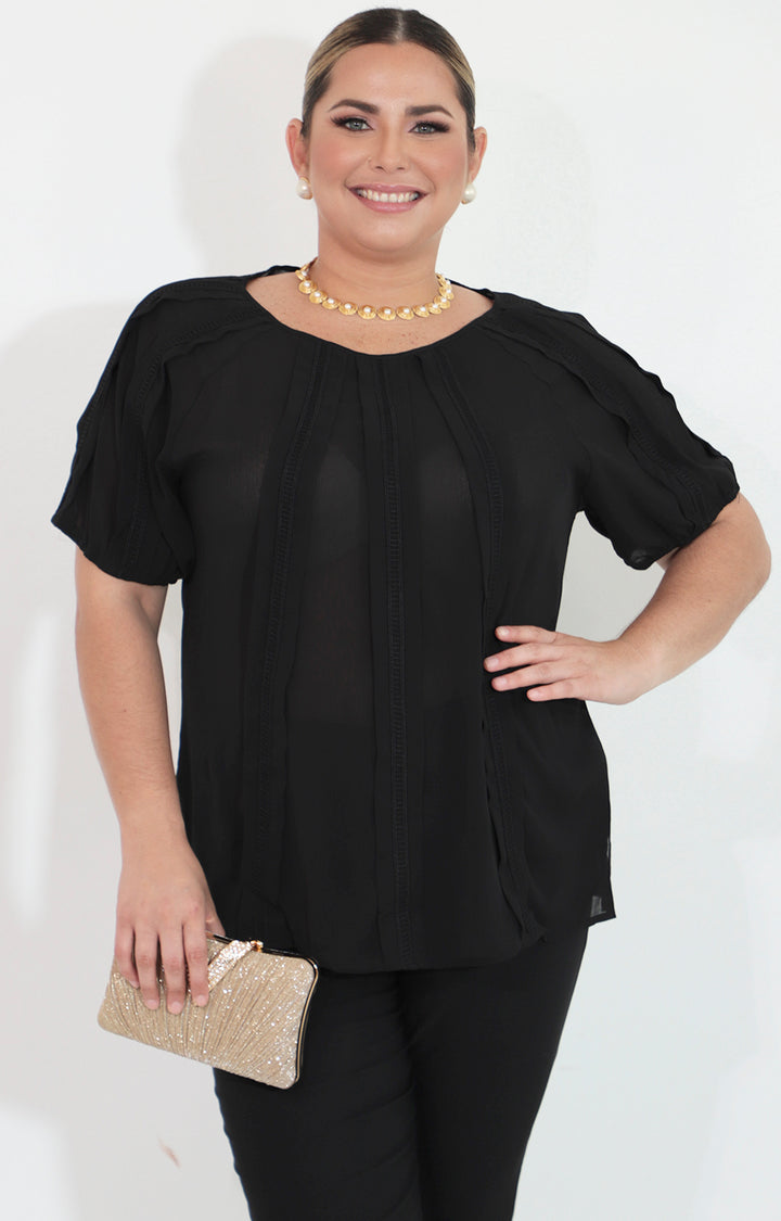 Blusa negra con detalle de bordado - BLUSA Boutiquemirel 