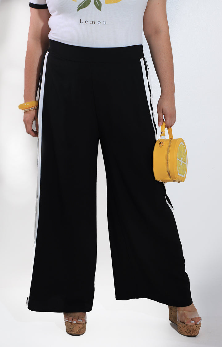 Pantalón negro amplio con rayas laterales blancas - PANTALON Boutiquemirel 